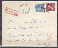 Aangetekende Brief Van Tounai H1H Naar Bruxelles - 1936-1951 Poortman