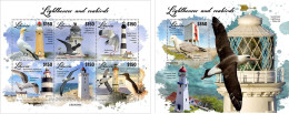 Liberia 2023 Lighthouses Of The World And Seabirds Set Of 2 Block's MNH - Seagulls