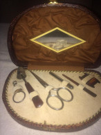 Elegante Trousse Manicure E Cucito Specchio - Vintage Custodia Pelle? Ottima - Strumenti Antichi