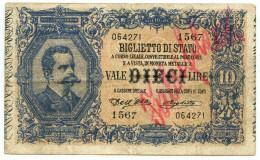 10 LIRE FALSO D'EPOCA BIGLIETTO DI STATO EFFIGE UMBERTO I 02/09/1914 BB - [ 8] Fakes & Specimens