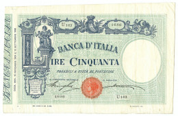 50 LIRE BARBETTI GRANDE L MATRICE LATERALE TESTINA DECRETO 15/11/1909 BB/BB+ - Regno D'Italia – Other