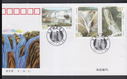 CHINA - 2001 - HUANGGUOSHU WATERFALLS SET OF 3  ILLUSTRATED FDC  - Brieven En Documenten