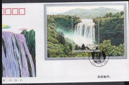 CHINA - 2001 - HUANGGUOSHU WATERFALLS SOUVENIR SHEET ON ILLUSTRATED FDC  - Brieven En Documenten