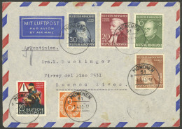 WEST GERMANY: Yvert 42/45, 1952 Famous Persons, The Set Of 4 Values (+ Other Stamps) On An Airmail Cover Sent From Münch - Brieven En Documenten