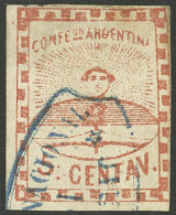 ARGENTINA: GJ.1, With Biconcave Cancel Of ROSARIO In Blue, Small Thin On Back, Fine Appearance, Rare, Signed By Kneitsch - Gebruikt