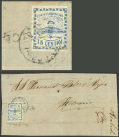 ARGENTINA: GJ.3, 15c. Blue Franking A Front Of Folded Cover With MENDOZA And FRANCA Cancels, Very Fine Quality, Signed B - Briefe U. Dokumente