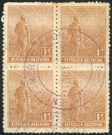 ARGENTINA: GJ.320, Block Of 4 With Extremely Rare Violet Datestamp Of Traveling PO: "CORREO ENTRE MERLO Y PONTEVEDRA - 2 - Sonstige & Ohne Zuordnung