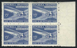 ARGENTINA: GJ.867, 1942 Discovery Of America 450th Anniversary, Never Hinged Block Of 4, Superb, Catalog Value US$280. - Sonstige & Ohne Zuordnung