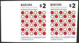 ARGENTINA: GJ.4155P, 2016 Apple 2$ IMPERFORATE PAIR, Very Rare, Only 20 Known (one Sheet) - Sonstige & Ohne Zuordnung