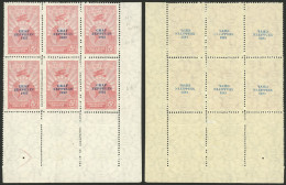 ARGENTINA: GJ.720, 1932 5c. Zeppelin, Corner Block Of 6 With VARIETY: Offset Impression Of The Overprints On Back, MNH,  - Luftpost