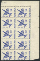 ARGENTINA: GJ.1434, 1967 78P. Stylized Airplane, Block Of 10 Stamps With Shifted Perforation (over The Printer Imprint,  - Luftpost