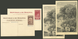 BOLIVIA: 2 Surcharged Postal Cards Of 1.80 And 4Bs., Illustrated On Back With The Same View (group Of Country Men, Oxen, - Bolivia