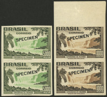 BRAZIL: Sc.455/456, 1938 Iguazú Falls, The Set Of 2 Values In IMPERFORATE PAIRS With SPECIMEN Overprints, MNH, Excellent - Other & Unclassified