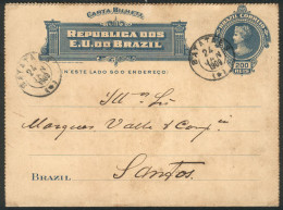 BRAZIL: RHM.CB-80, Lettercard Sent From BATATAES To Santos On 24/JA/1909, VF Quality, Catalog Value 220Rs. - Other & Unclassified