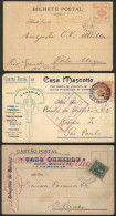 BRAZIL: 3 Postcards Of Commercial Establishments, Used Between 1910 And 1926 Approx., Franked With 50Rs. And 100Rs., Int - Sonstige & Ohne Zuordnung