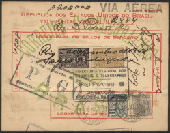 BRAZIL: Vale Postal Nacional (money Order) Of 120,000 Rs., Used On 11/NO/1941, ONE OF THE LAST KNOWN EXAMPLES With DEPOS - Sonstige & Ohne Zuordnung