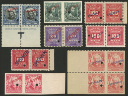 BRAZIL: PROOFS: Lot Of Stamps In Pairs Or Blocks Of 4 (some Partially Or Completely Imperforate), With Punch Hole And SP - Sonstige & Ohne Zuordnung