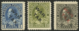 CANADA: Yvert 102/4, 1915 Set Of 3 Values With WAR TAX Overprint, Mint, One With Hinge Remnant, Very Nice Fronts! - Andere & Zonder Classificatie