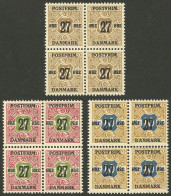 DENMARK: Yvert 92/94, 1918 The 3 High Values Of The Set In MNH Blocks Of 4, Very Fine Quality! - Sonstige & Ohne Zuordnung