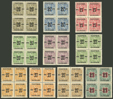 DENMARK: Yvert 95/104, 1918 Complete Set Of 10 Overprinted Values, MNH Blocks Of 4, Excellent Quality! - Autres & Non Classés
