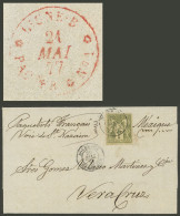 FRANCE: 20/MAY/1877 Bordeaux - Mexico, Folded Cover Franked With 1Fr. Peace & Commerce, Type I (Sc.76 Alone), On Back RE - Other & Unclassified