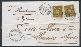 FRANCE: 17/AU/1878 PARIS - Buenos Aires: Entire Letter Franked By Yvert 93 X2, With Buenos Aires Arrival Backstamp, Very - Sonstige & Ohne Zuordnung