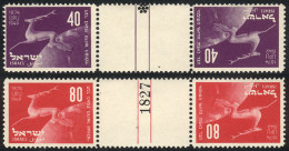 ISRAEL: Yvert 27b + 28b, 1950 UPU 75 Years, Tete-beche Pairs With Gutters, MNH, VF Quality, Catalog Value Euros 120 - Otros & Sin Clasificación