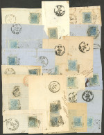 ITALY: Sc.35 + 35a, 1867/77 20c. Light Blue And Blue, About 33 Fragments Of Folded Covers With Singles And A Few Multipl - Ohne Zuordnung