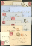 ITALY: 11 Entire Letters Sent To Paris Between 1866 And 1873, All Franked With 60c. (Sc.32), Attractive Postal Marks, Ex - Ohne Zuordnung