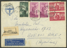 ITALY: 25/MAR/1950 Torino - Argentina, Registered Airmail Cover, With Very Attractive Postage Of 825L., On Back Transit  - Ohne Zuordnung