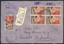 ITALY: Registered Cover Sent From Roma To Argentina On 8/SE/1953 Franked By Sassone 719 X5 (including A Block Of 4!), To - Ohne Zuordnung