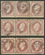 NORWAY: Sc.5, 1856/7 8s., 3 Used Strips Of 3, Different Cancels, Excellent Quality! - Andere & Zonder Classificatie