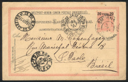 TURKEY - AUSTRIA MAIL: 20pa. Postal Card Sent From SMYRNA To Sao Paulo (Brazil) On 4/SE/1897, Unusual Destination, Very  - Autres & Non Classés