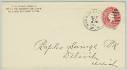 USA 1900, Ganzsachenbrief Harbor Springs - Detroit, Rückseite Eingangsstempel Received - ...-1900