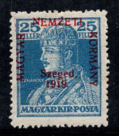 Hongrie 1919 Mi. 24 Neuf * MH 100% Signé Szeged, Nemzeti, 25 Kr - Szeged