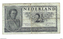 * NETHERLANDS 2,5 GULDEN  1949   73 - 2 1/2 Gulden