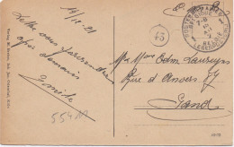 Postes Militaires Belgique - 1921 - Belgie Legerposterij - Service Militaire - Bingen A Rhein ( Deutschland ) Naar Gand - Brieven En Documenten