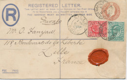 GB 1903 EVII Nice THREE-COLORS-POSTAGE: Postal Stationery Registered Env 3d Uprated With EVII 1/2d And 1d VARIETY: MINOR - Storia Postale