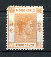 H-K  Yv. N° 142 SG N°142  *  4c Orange George VI Cote 2,5 Euro BE R 2 Scans - Ongebruikt