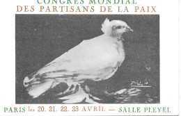 CPA - Illustrateur -PABLO PICASSO - Congrès Mondial Des Partisans De La Paix - Paris Salle Pleyel - Picasso