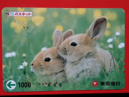 T-180 - JAPAN -JAPON, NIPON, Carte Prepayee -  Rabbit. Lapin - Lapins