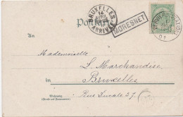 N°83 Sur CP Expédié De Verviers (1901)  Vers Bruxelles + Griffe à L'origine MORESNET - Sur Cpa Aachen - Oblitérations à Barres: Ambulants & Rurales