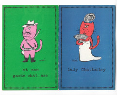 CPSM  Carte Chat Illustrateur SINE - 2 Cartes Attachées Chasseur Et Son Garde Chat Sse Et Lady Chatterley Pulcinella - Sine