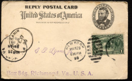 UY3r Reply Card Bikanir Bikaner INDIA To Richmond VA 1899 - ...-1900
