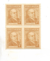 ARGENTINA YEAR 1935 PRESIDENT SARMIENTO 1 C BROWN NATIONAL PAPER BLOCK OF FOUR - Unused Stamps
