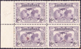 AUSTRALIA 1931 KGV 6d Violet, Kingsford Smith Flights-Airmail Mail Service, Block Of 4 SG123 MNH With Side Gutter - Neufs