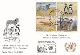 Nations Unies Vienne. Carte Postale 1993 YT 159-160-161-162 Oblitérés 1er Jour - Cartes-maximum