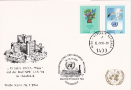 Nations Unies Vienne. Carte Postale 1994 YT 187-188 Oblitérés 1er Jour - Cartoline Maximum