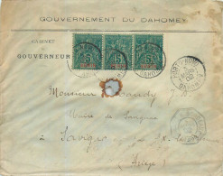 LETTRE DAHOMEY 3 Timbres Du Benin 5c Vert  Cachet Paquebot Arrivée Bordeaux 1902 2scans - Lettres & Documents