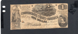 Baisse De Prix USA - Billet  1 Dollar États Confédérés 1862 TB/F P.039 - Confederate Currency (1861-1864)